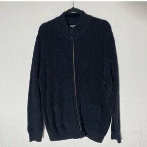 Denver Hayes Dark Grey Waffle Knit Full Zip Mock Neck Cardigan Sweater L